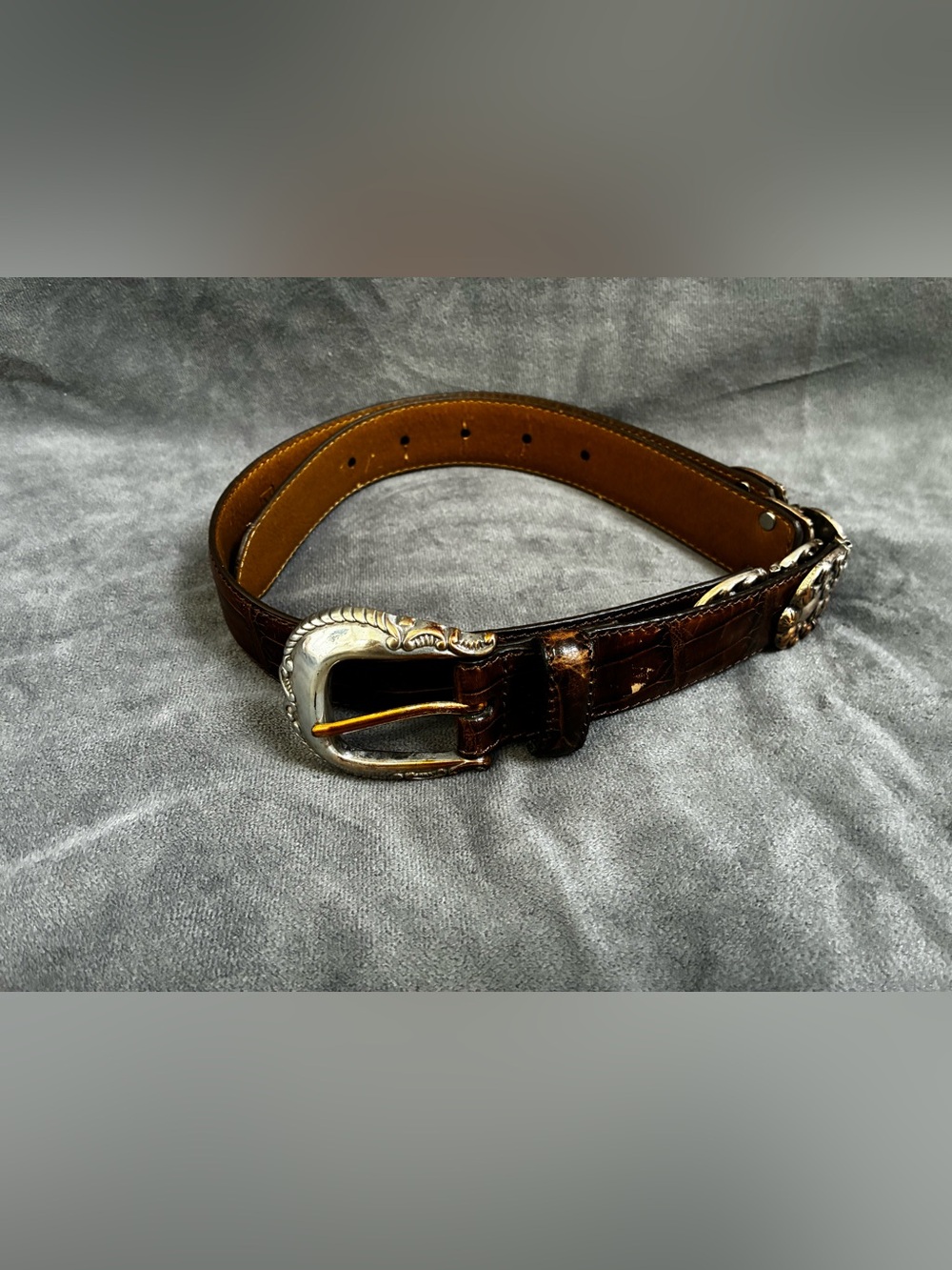 Women's Fossil Brown Leather Belt with Silver Western Buckle